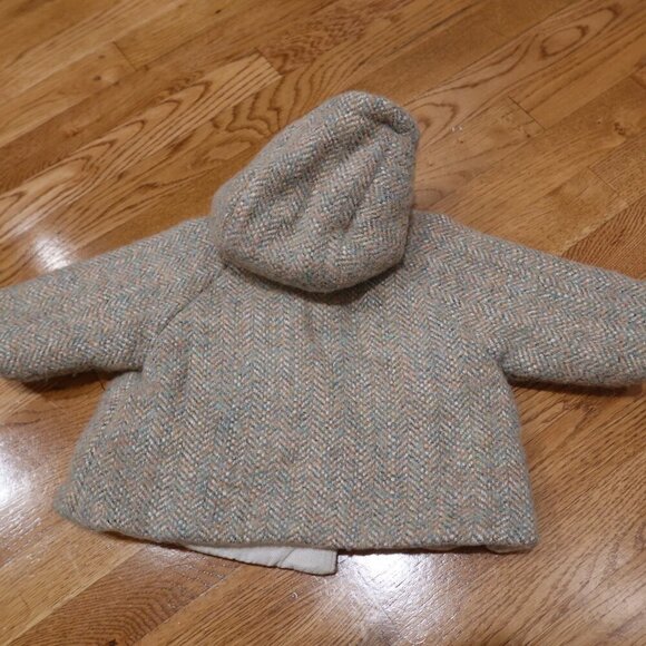 Bonpoint baby Boniface Tweed Coat jacket wool alpaca green multi thick hood 6 MS - Picture 9 of 12